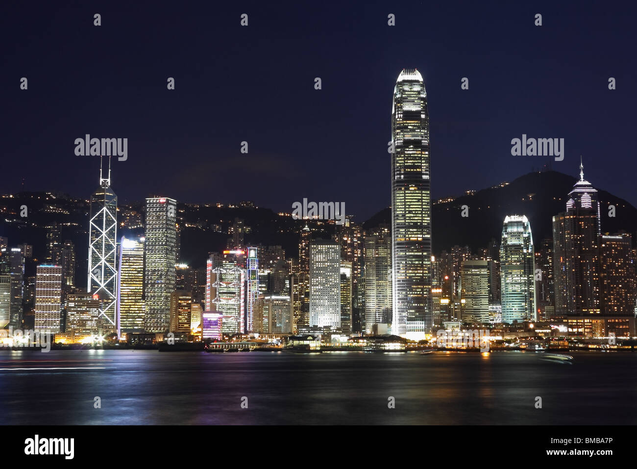Hong Kong island photographed from Kowloon at night Stock Photo