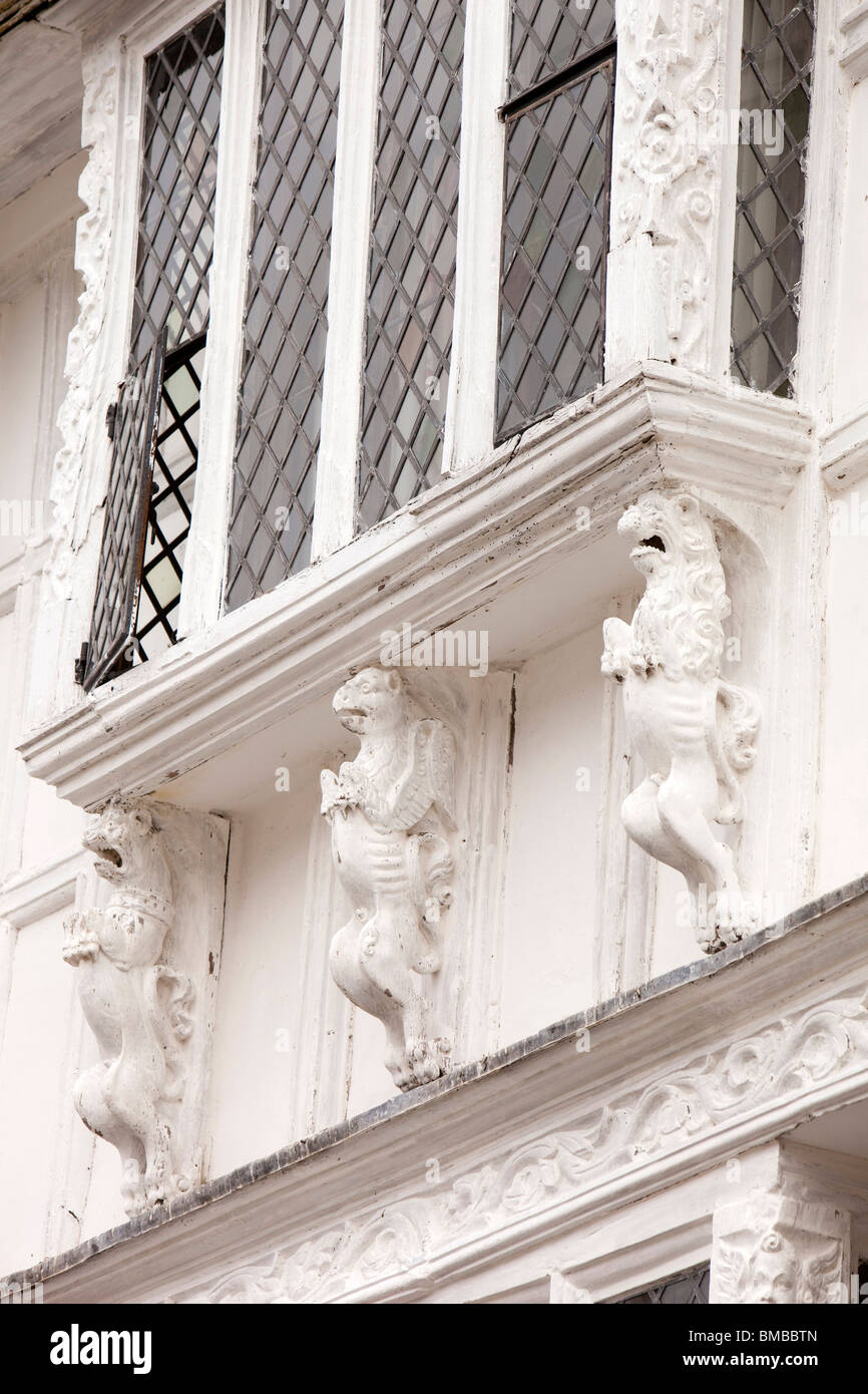 UK, England, Devon, Dartmouth, Smith Street, historic timber framed former Merchants’ House detail Stock Photo