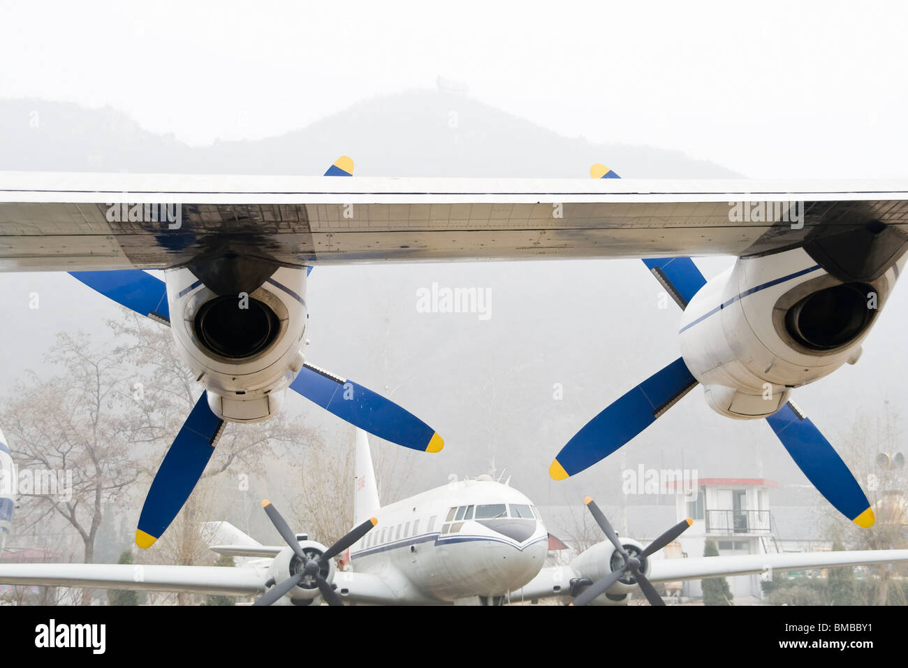 Vintage turboprop airplane parked at museum Stock Photo - Alamy