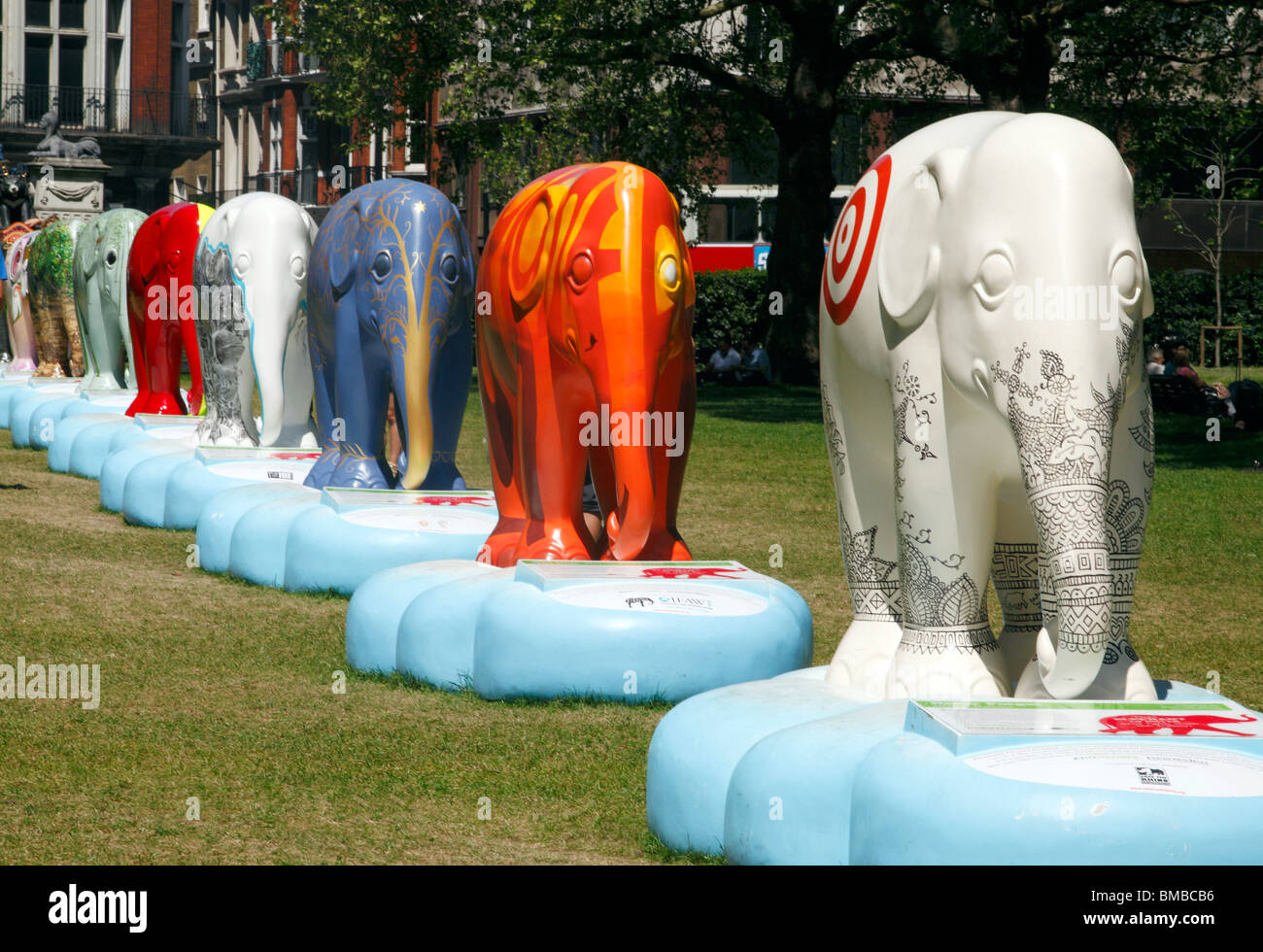 Model Elephants in Green Park. Decorated for charitable auction at Sotheby's London. Stock Photo