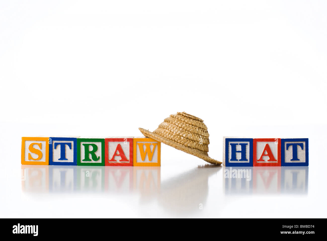 Colorful children's blocks spelling STRAW HAT Stock Photo Alamy