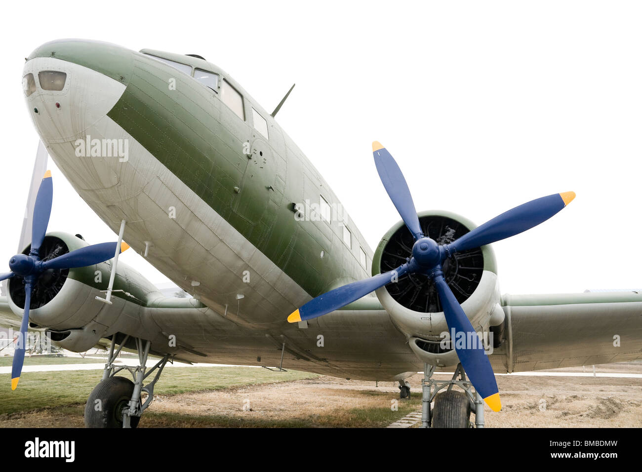 Vintage turboprop airplane parked at museum Stock Photo