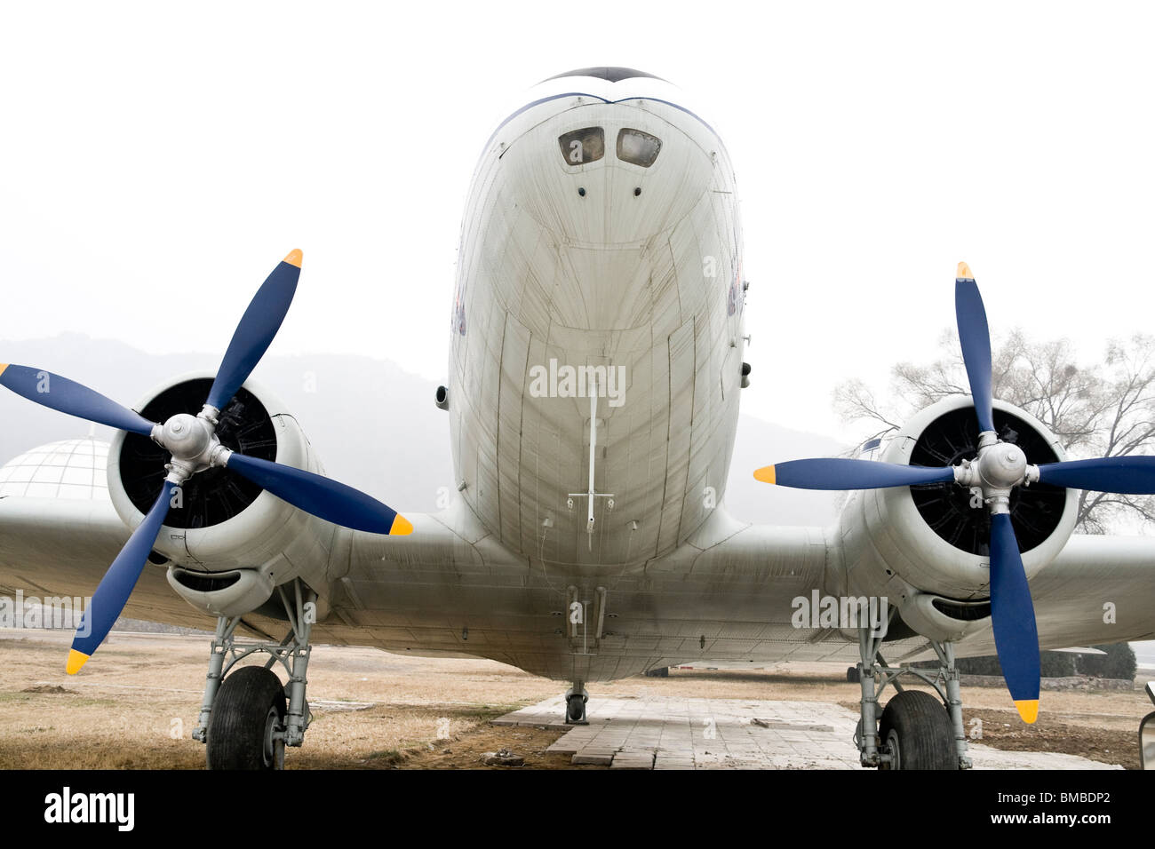 Vintage turboprop airplane parked at museum Stock Photo - Alamy