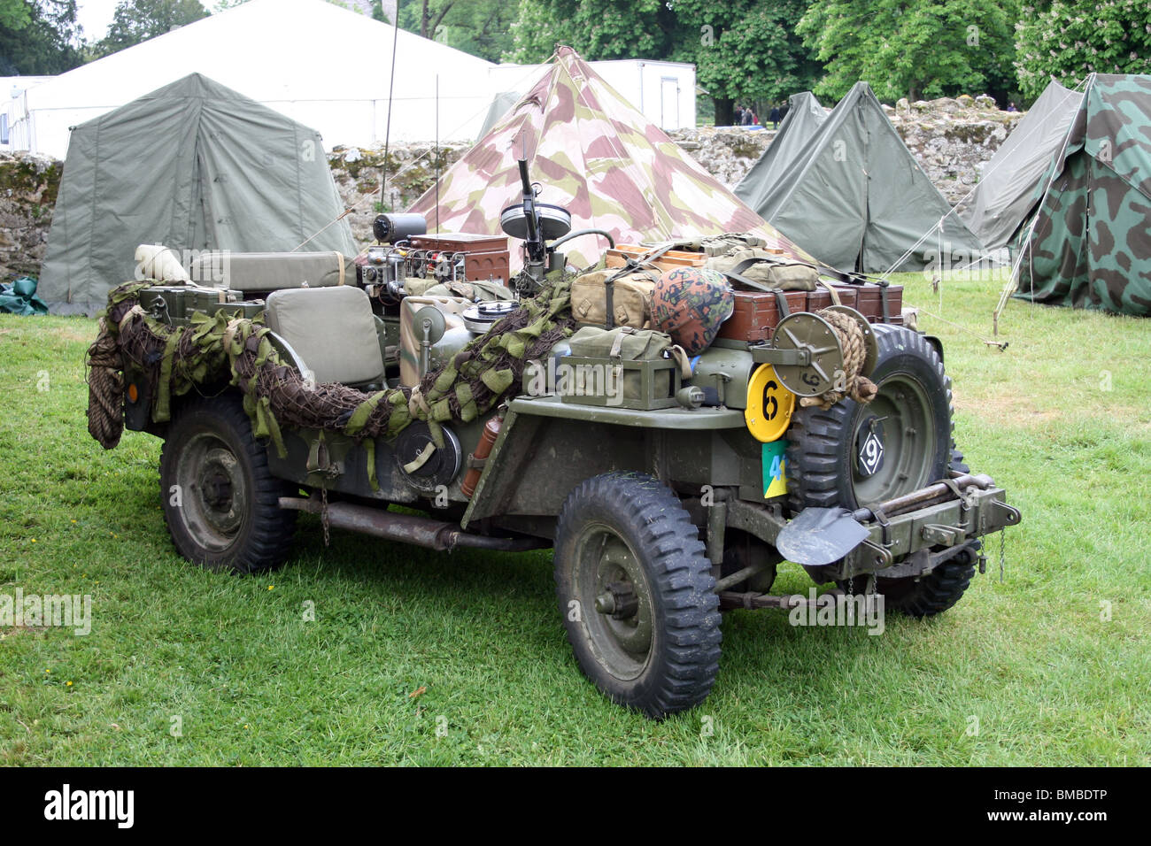 Heavily loaded army Jeep at a Trucks and Troops show Stock Photo