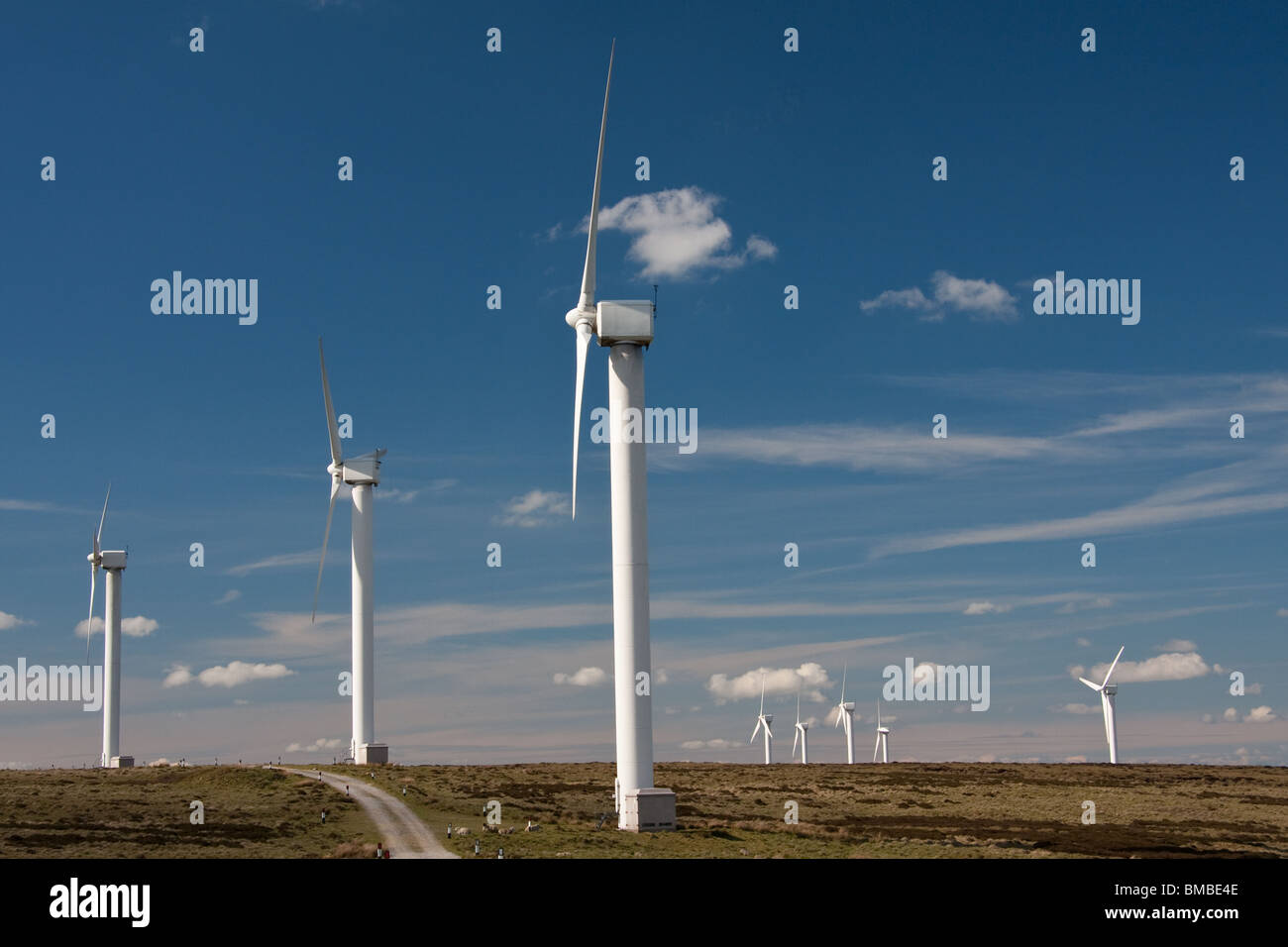 Wind turbines, Ovenden Moor Wind Farm Stock Photo