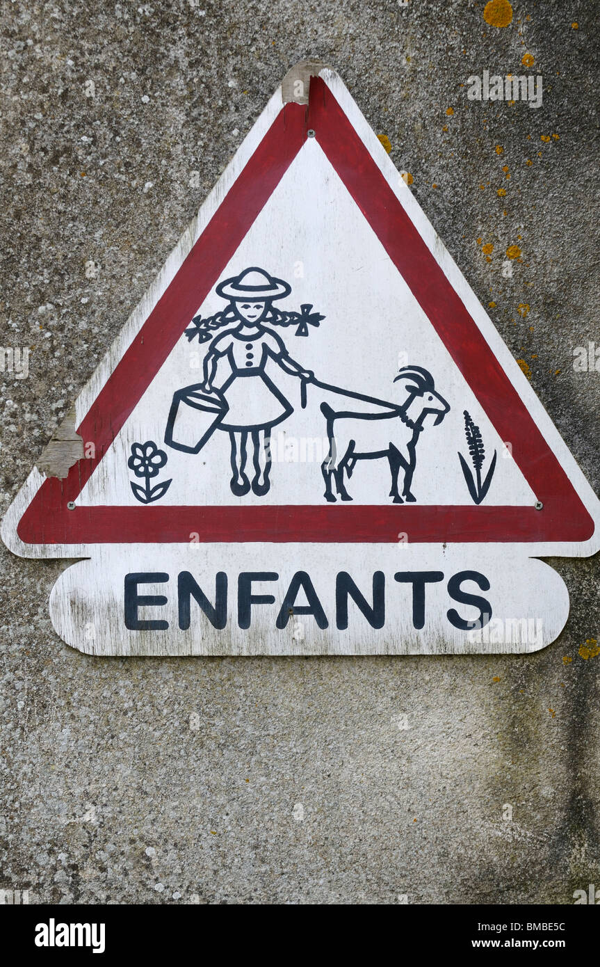 Stock photo of a French safety sign warning that Children might be