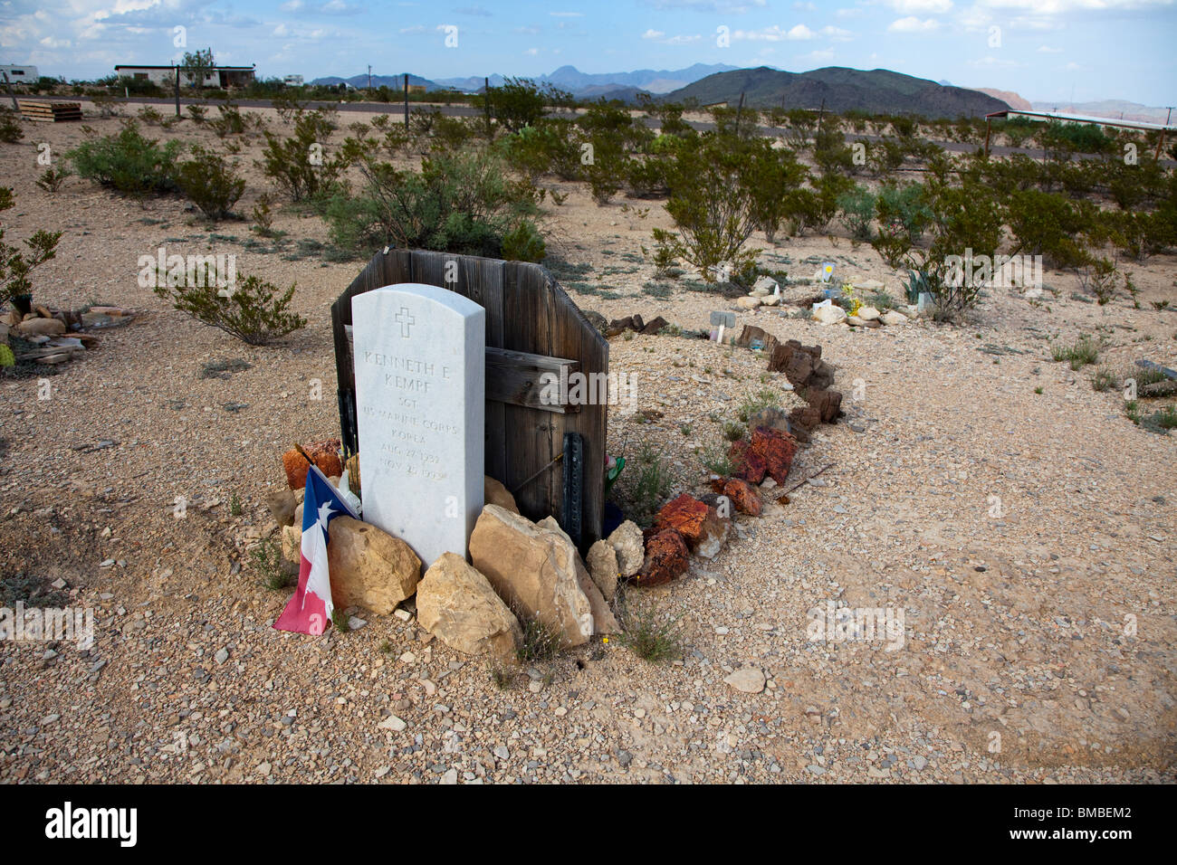 Korean war grave for US Marine soldier Terlingua cemetery Texas USA Stock Photo