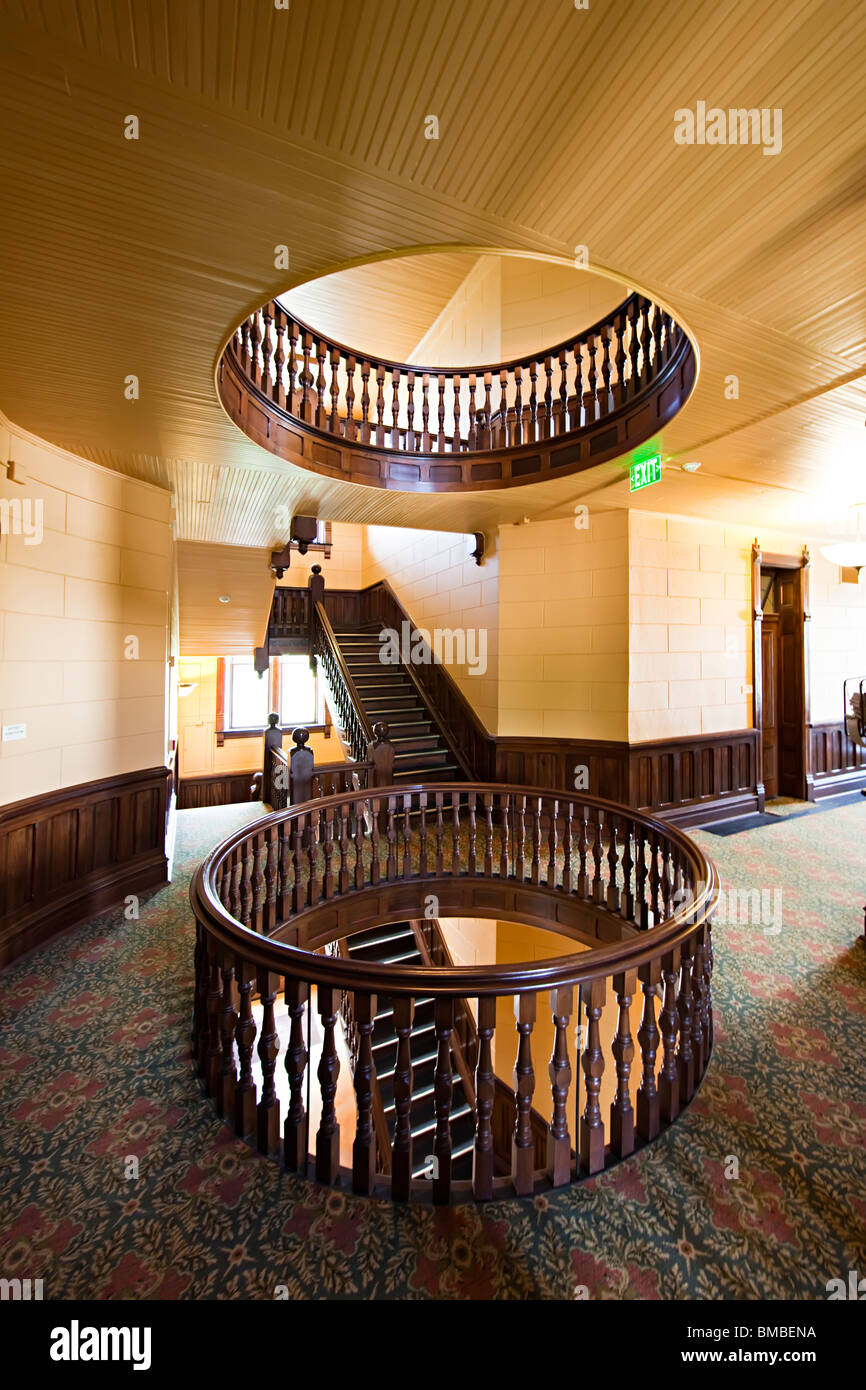 Wooden stairwell in town hall Marfa Texas USA Stock Photo