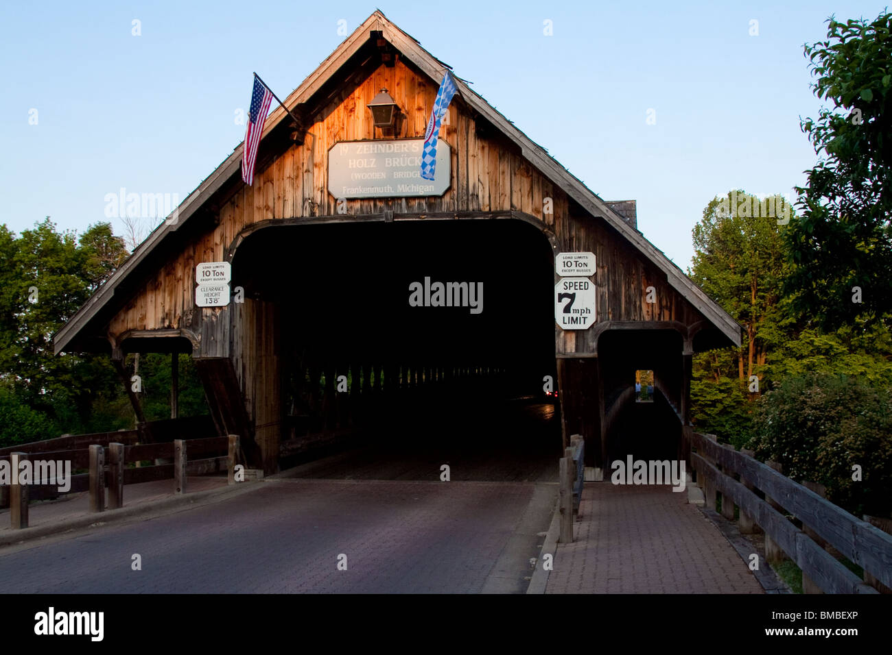Frankenmuth's Holz Brucke or covered bridge Stock Photo
