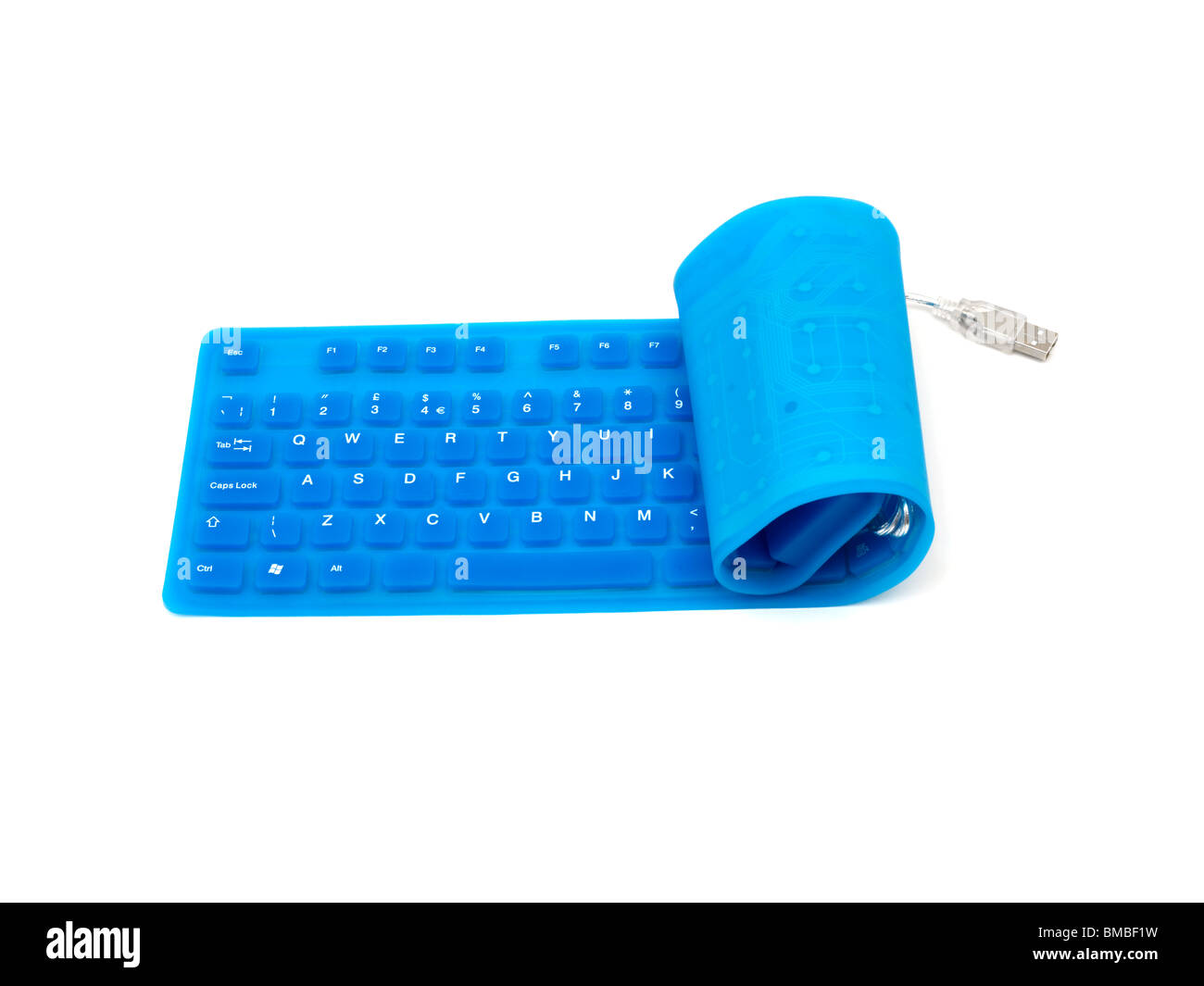 Blue Plastic Flexible Keyboard Rolled up Stock Photo Alamy