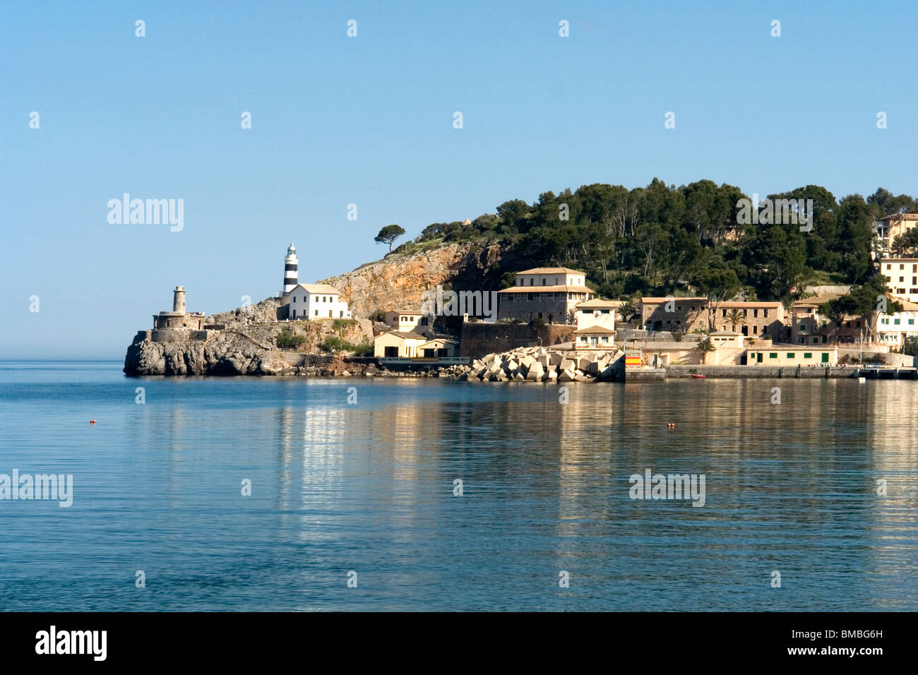 Entry of the Port of Soller (Majorca - Spain). Entrée du port de Soller (Majorque - Espagne). Stock Photo