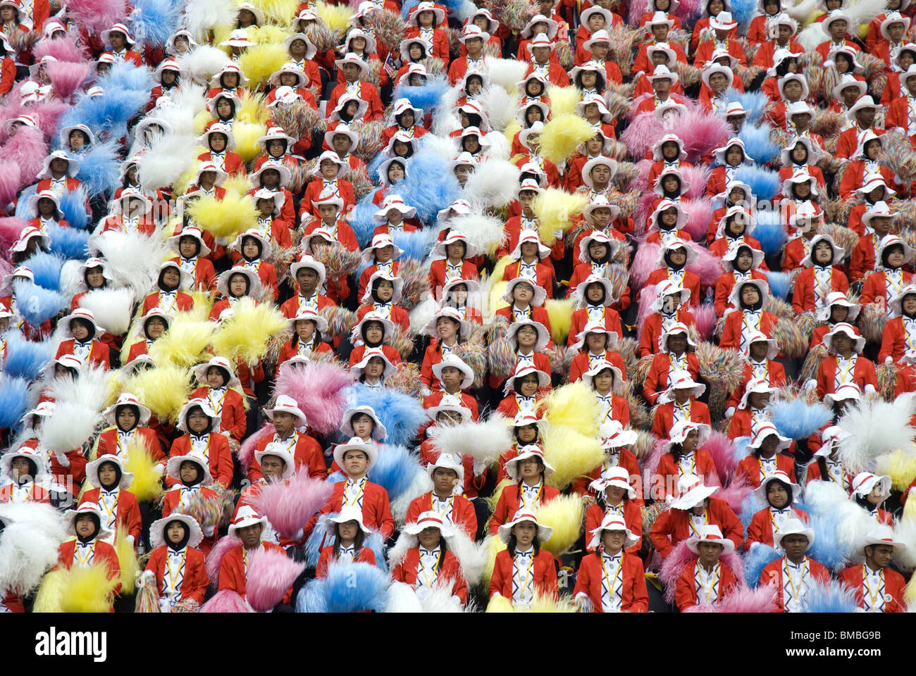 A group of young performers during rehearsal for the National Day Celebrations, Kuala Lumpur, Malaysia Stock Photo