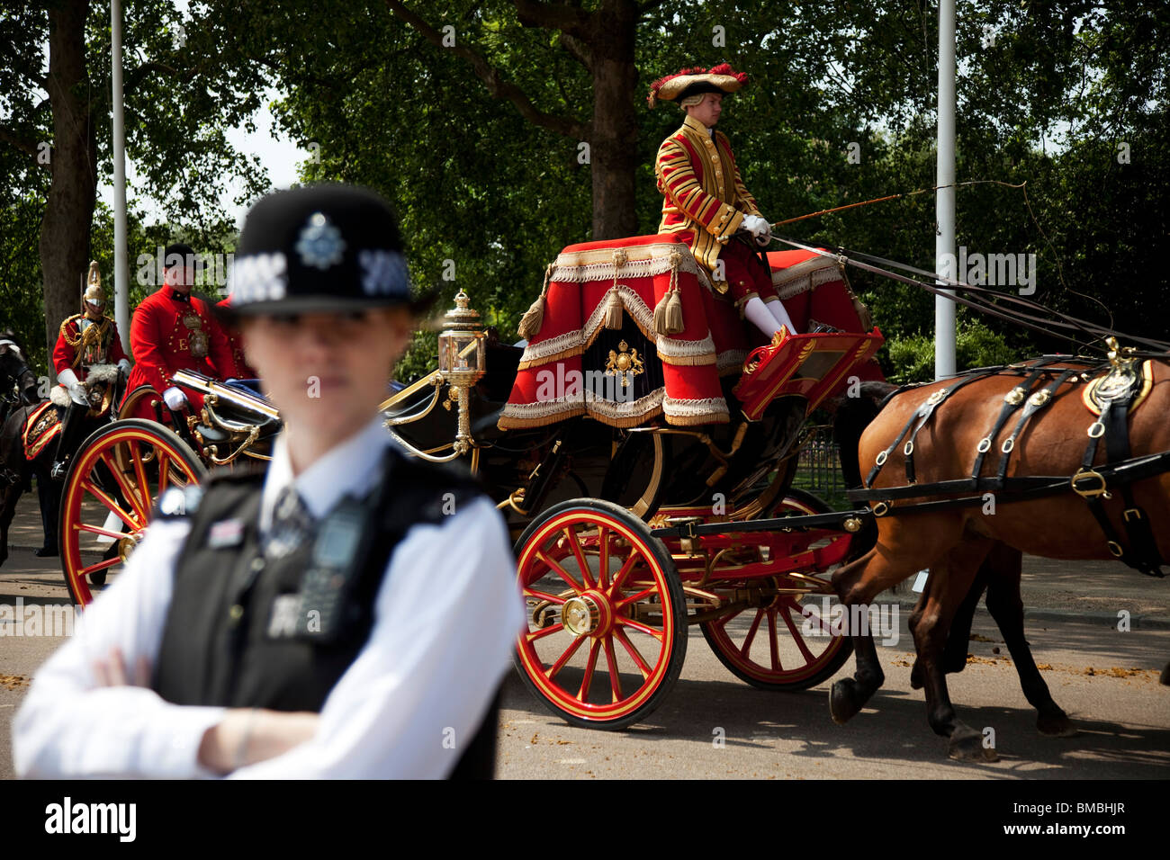 WPC on duty. Royal procession for the State Opening of Parliament, London. Stock Photo