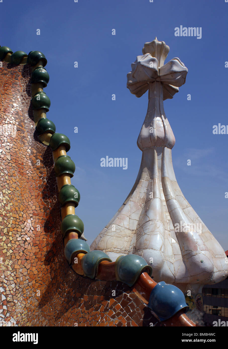 ANTONI GAUDI ROOFTOP CHIMNEY DECORATION BARCELONA SPAIN EUROPE Stock ...