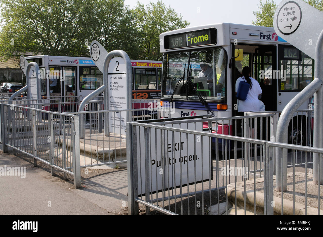 Public transport buses on the stand at Wells Bus Station Somerset England UK Stock Photo
