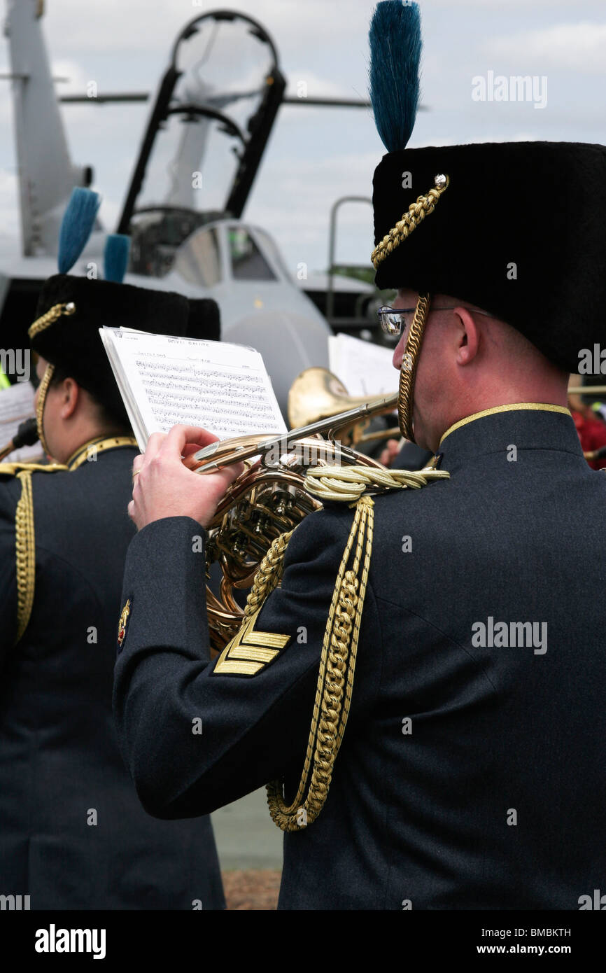 An RAF band plays as part of a parade to welcome 13 Squadron Royal Air Force back to the UK after the last ever tour of Iraq. Stock Photo