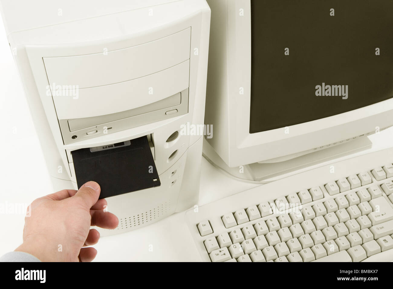 Desktop Computer and floppy Disk close up shot Stock Photo Alamy