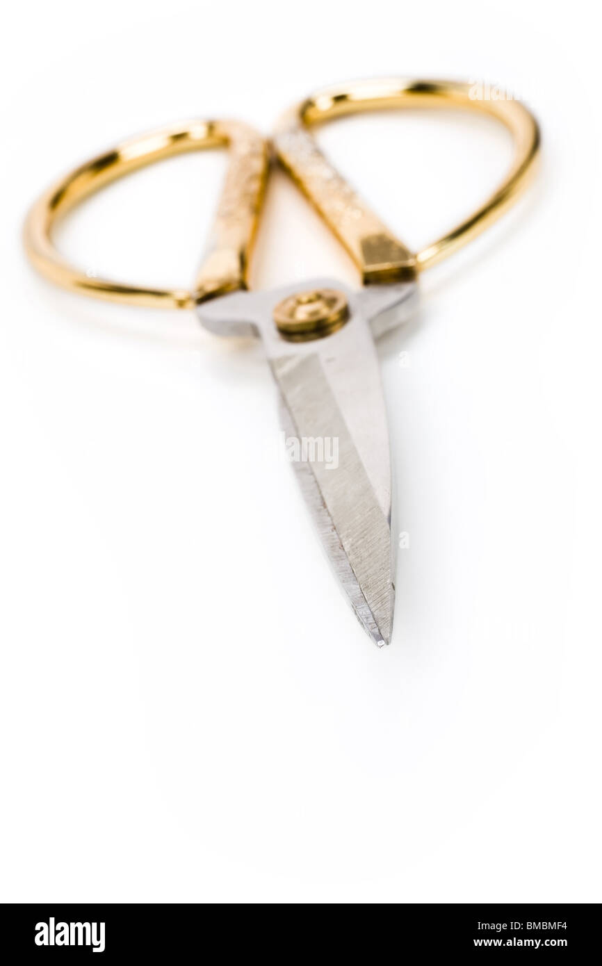 Scissors close up shot with white background Stock Photo