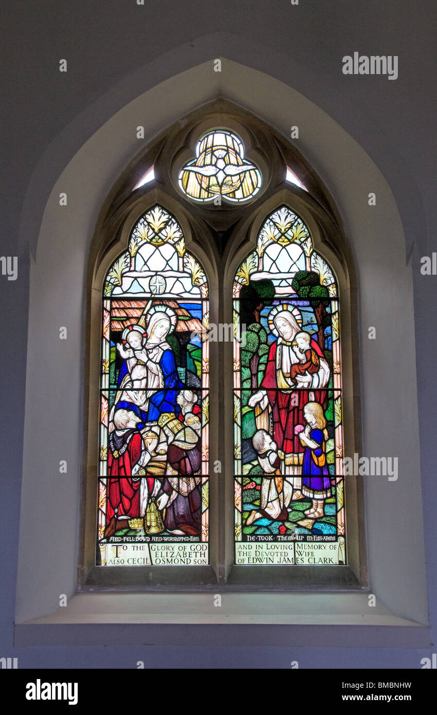 Stained glass window in St James' Church, Dunwich, Suffolk Stock Photo
