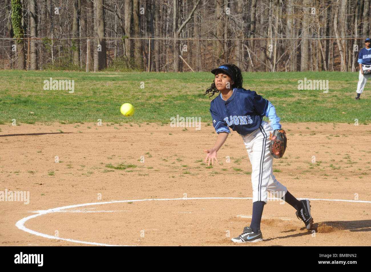 Pitcher in a softball game Stock Photo Alamy