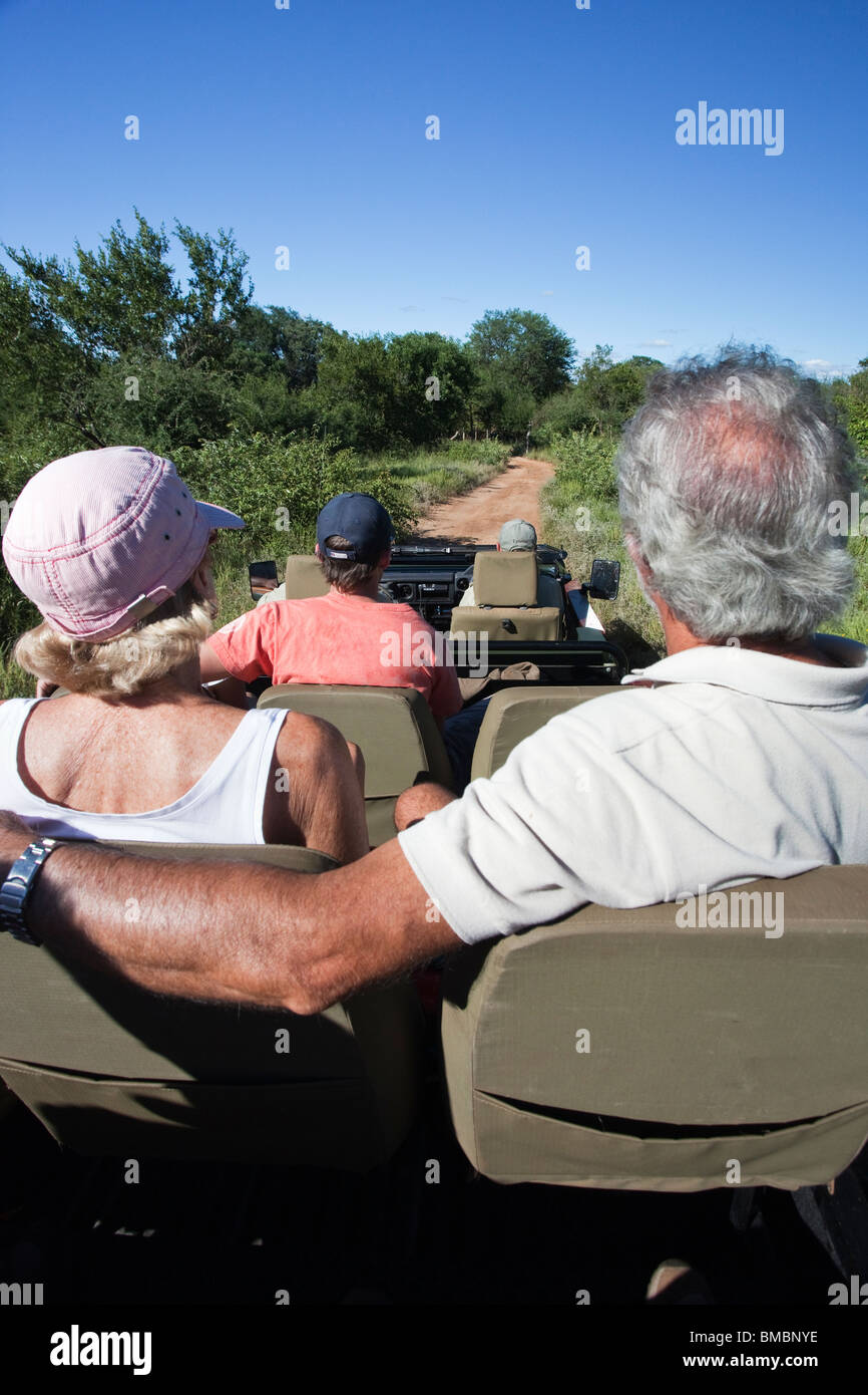 Game drive on safari, Makalali game reserve, South Africa Stock Photo