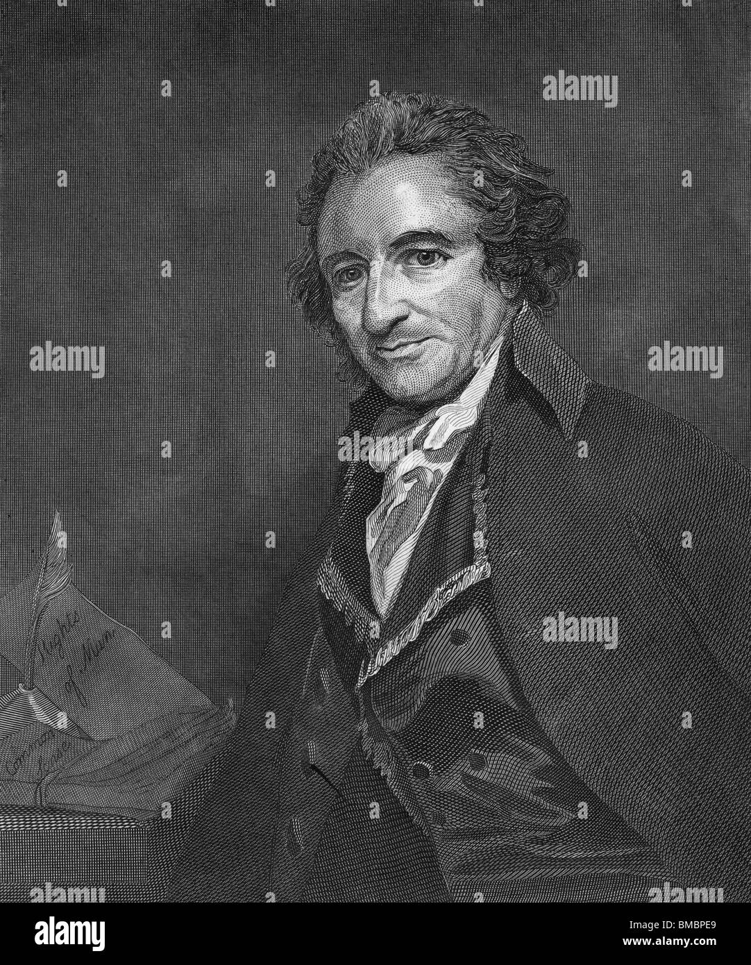 Portrait engraving circa 1794 of author, intellectual, revolutionary and US Founding Father Thomas Paine (1737 - 1809). Stock Photo