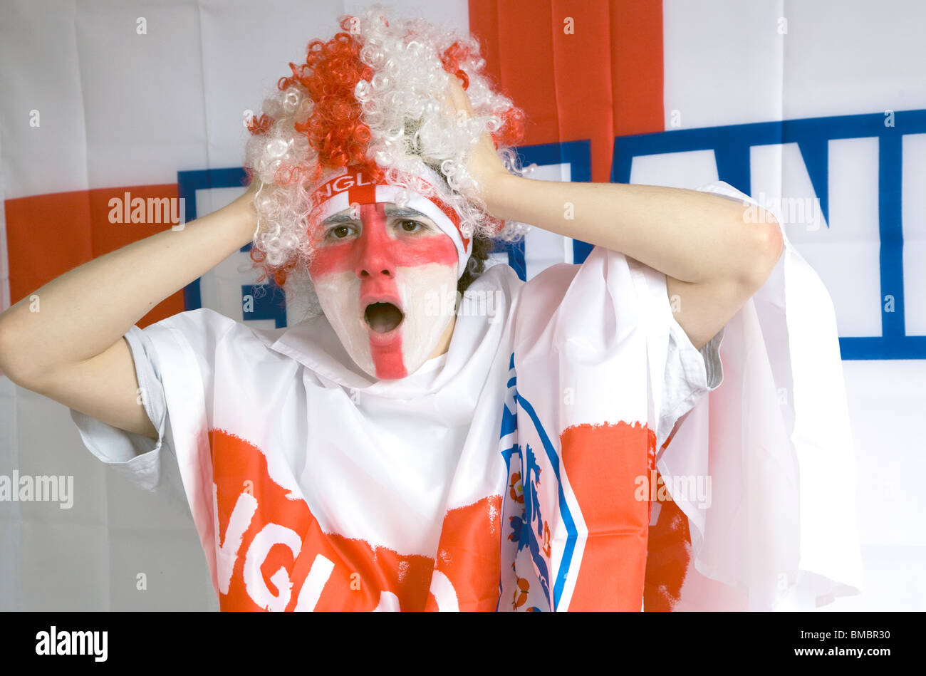 Unhappy England 2010 World Cup football supporter: MODEL RELEASED Stock Photo