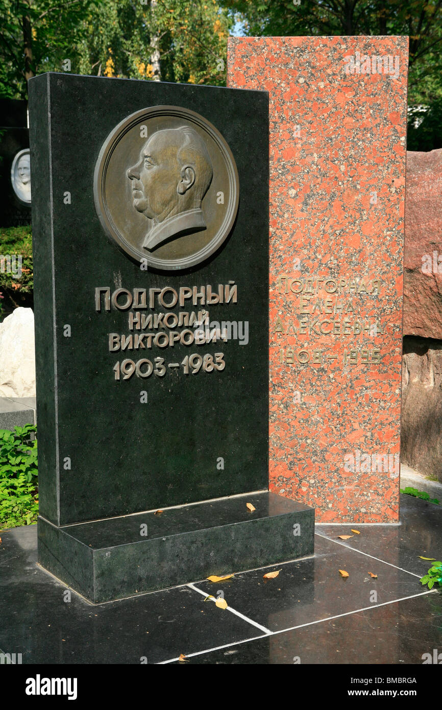 Grave of the national leader of the USSR Nikolai Podgorny (1903-1983) at Novodevichy Cemetery in Moscow, Russia Stock Photo