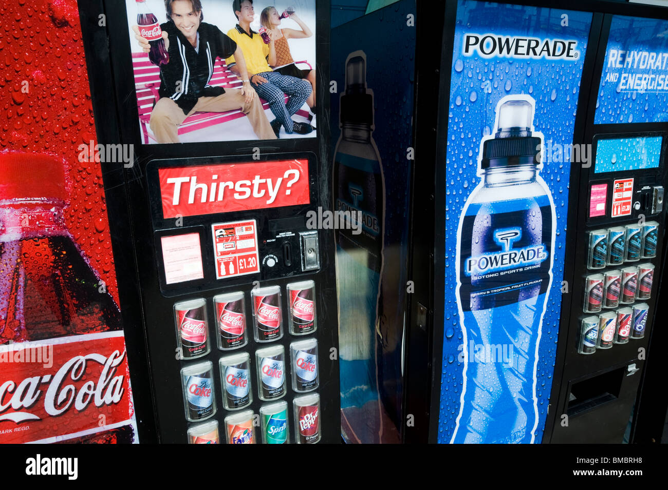 fizzy bottled and canned drinks vending machine on Clacton pier Essex