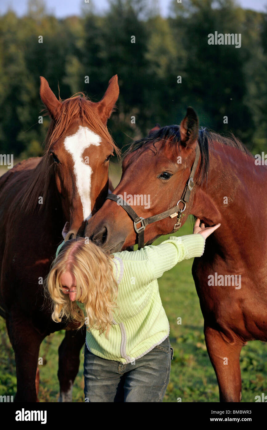 junge Frau mit Pferden / young woman with horses Stock Photo Alamy