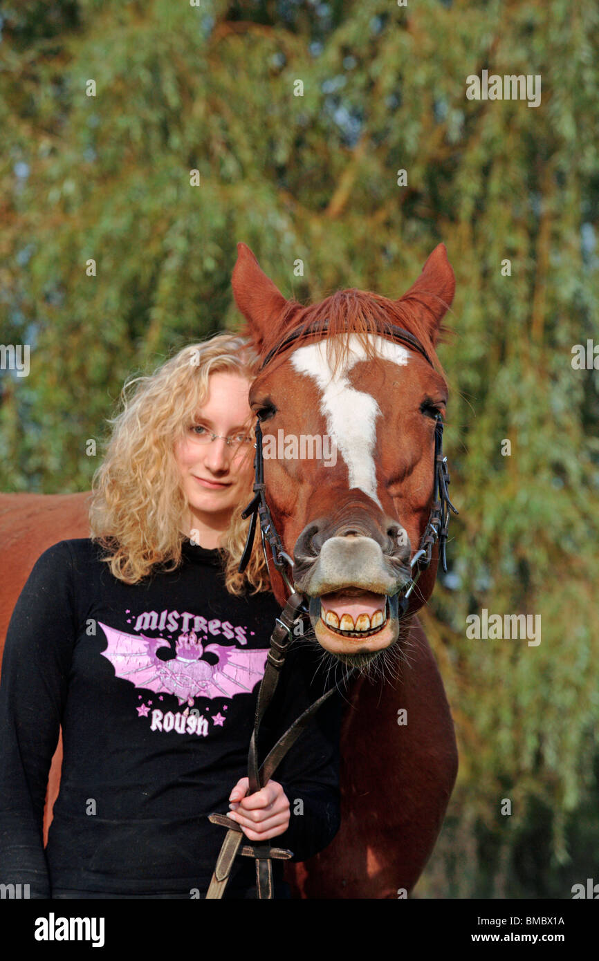 junge Frau mit Pferd / young woman with horse Stock Photo