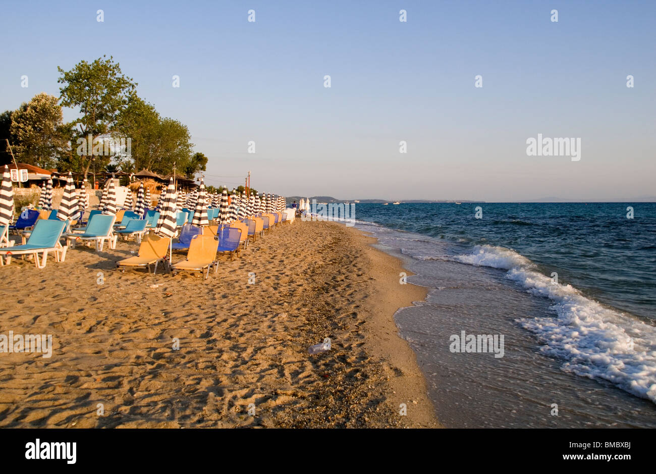 A beautiful and peaceful beach on the Hanioti resort of halkidiki greece Stock Photo