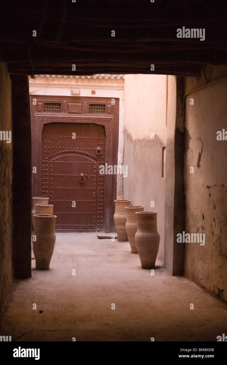 Grand doorway in quiet street in the medina , Marrakesh , Morocco , North Africa Stock Photo