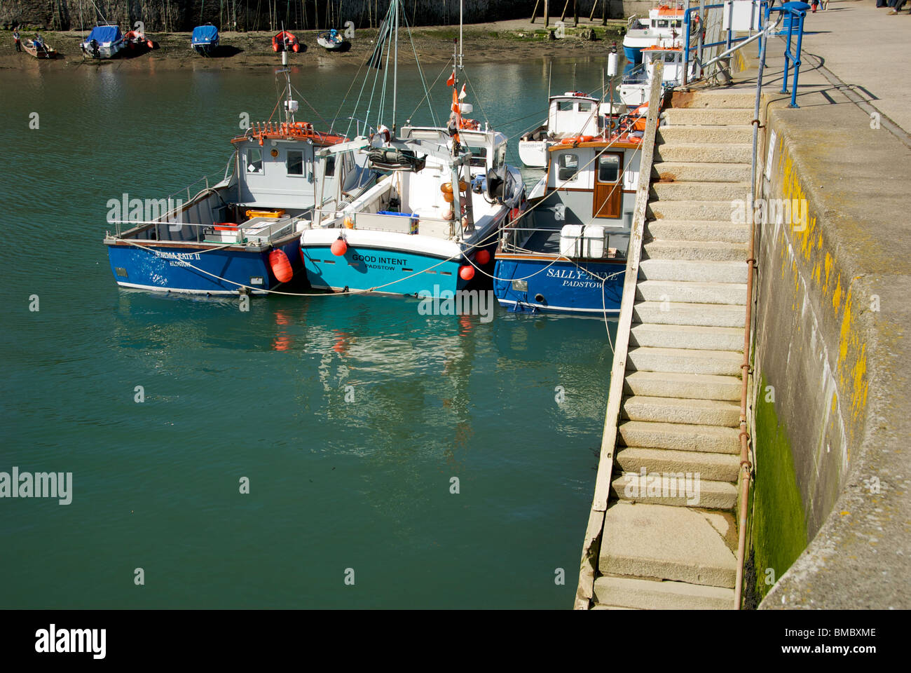 Padstow Cornwall UK Harbor Harbour Quay Marina Fishing Boats Stock