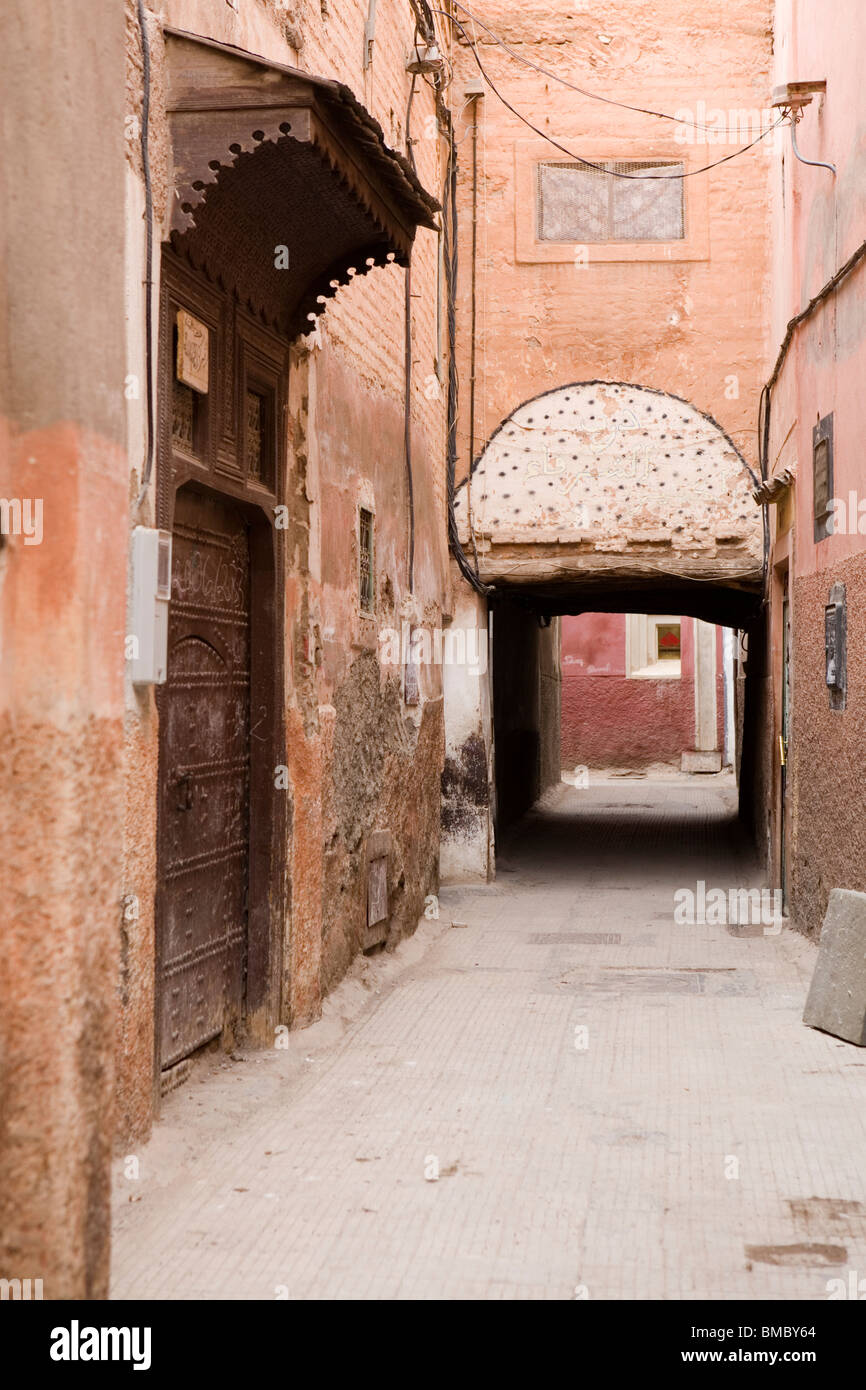 Deserted street in the medina , Marrakesh , Morocco , North Africa Stock Photo