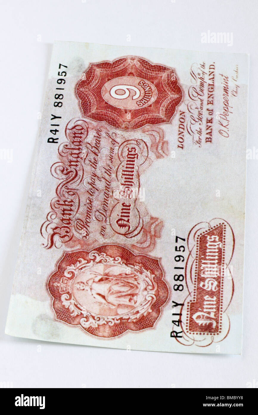 Nine shillings note Stock Photo