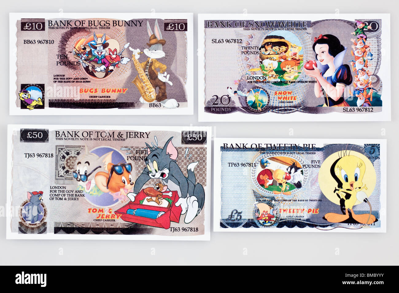 Selection of Walt Disney characters false paper money Stock Photo