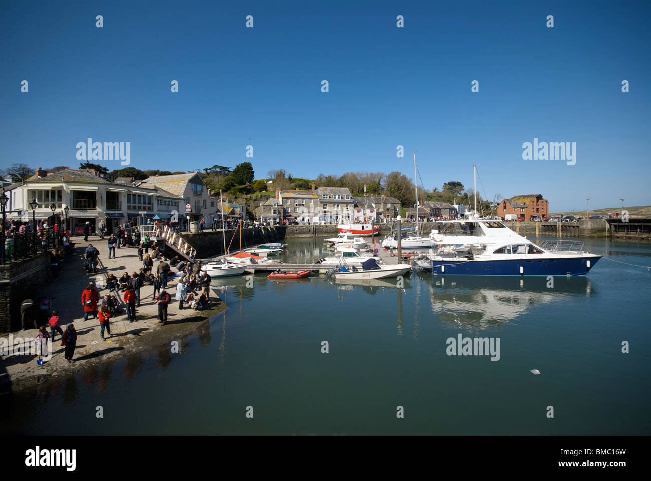 Padstow Cornwall UK Harbor Harbour Quay Marina Fishing Boats Stock