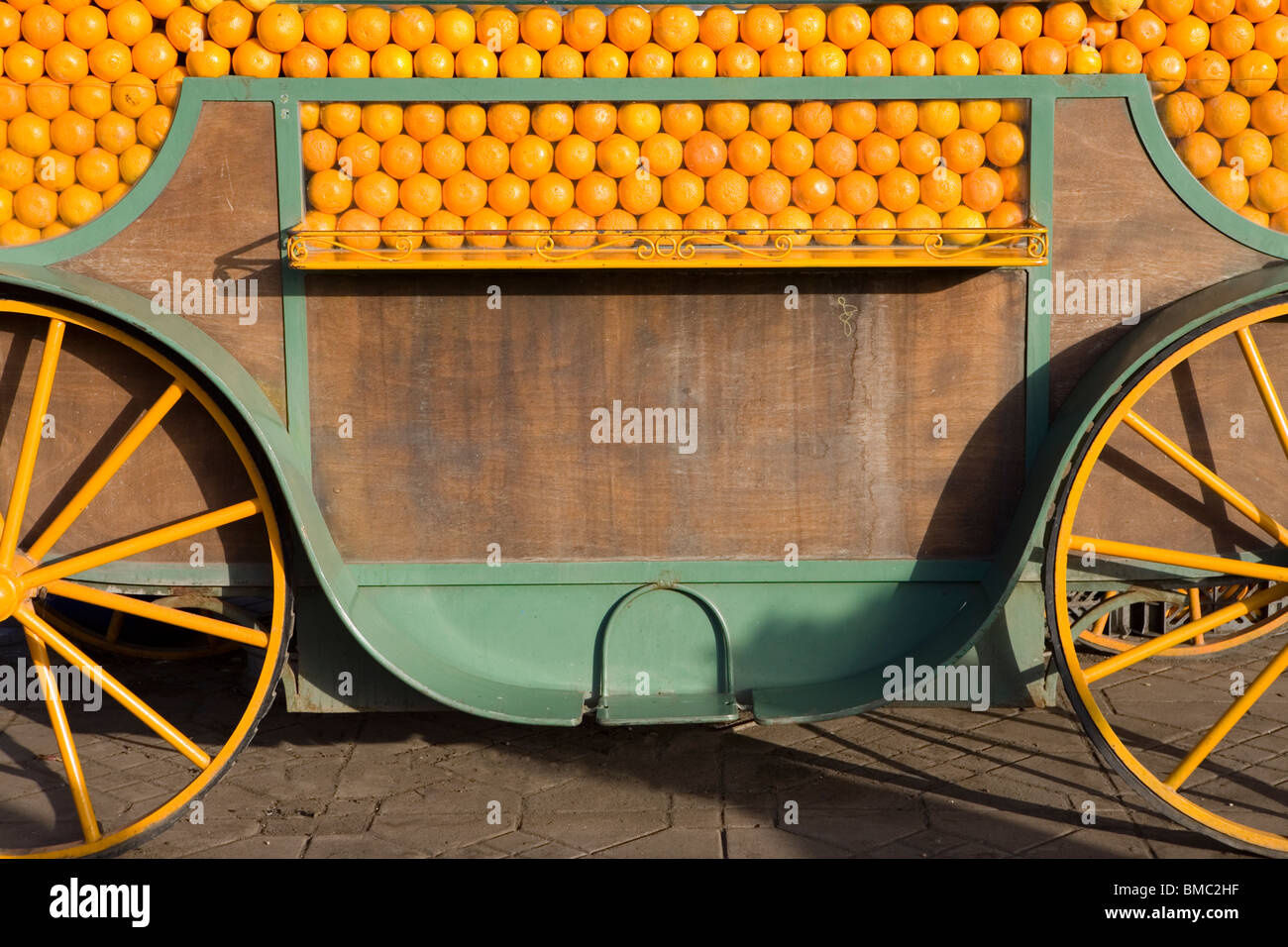 Orange sellers barrow , Marrakesh , Morocco , North Africa Stock Photo