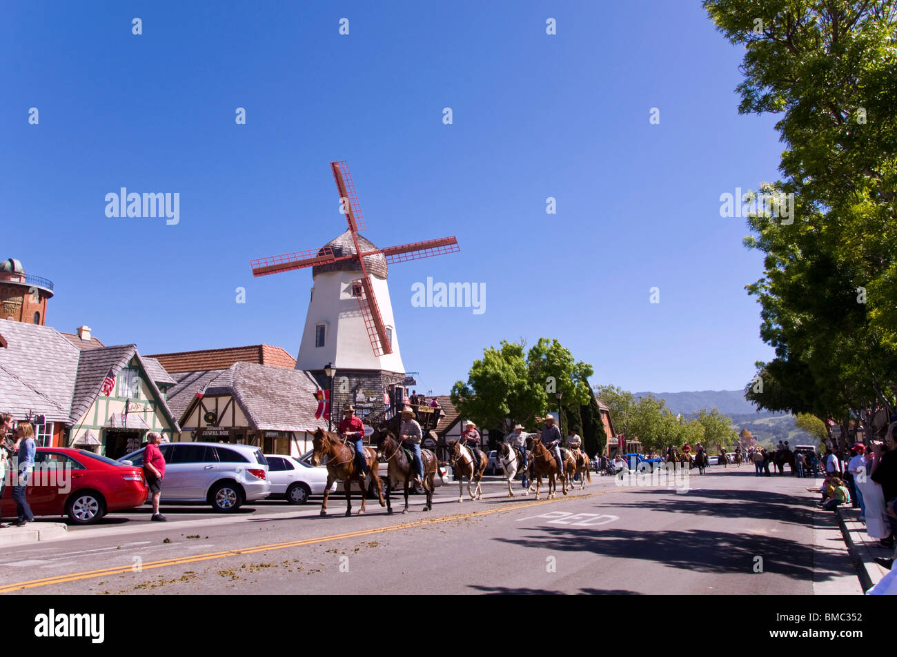 Cowboys riding, Solvang, California, USA Stock Photo Alamy