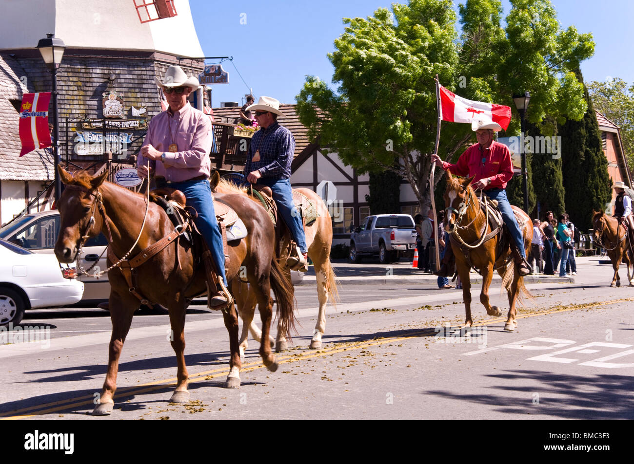 Cowboys riding, Solvang, California, USA Stock Photo Alamy