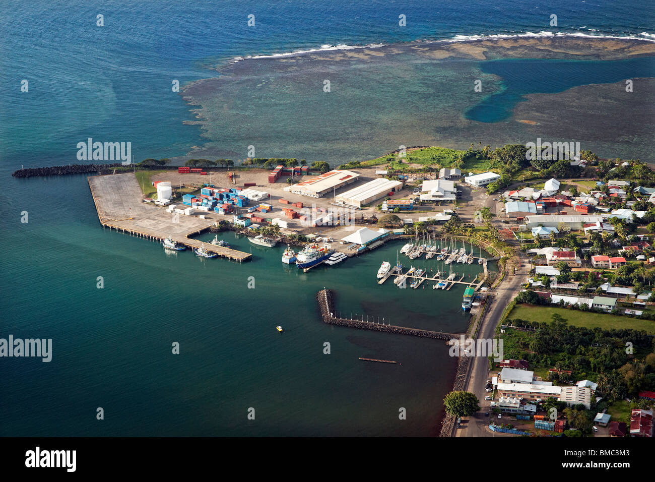 Aerial view of Apia port and marina, Upolu, Samoa Stock Photo