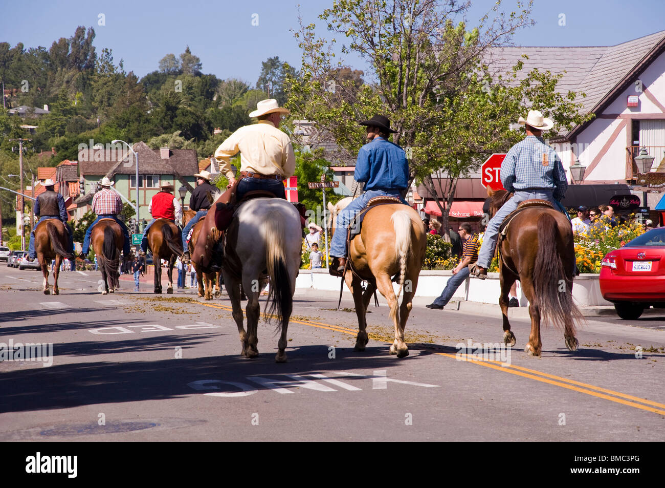 Cowboys riding, Solvang, California, USA Stock Photo Alamy