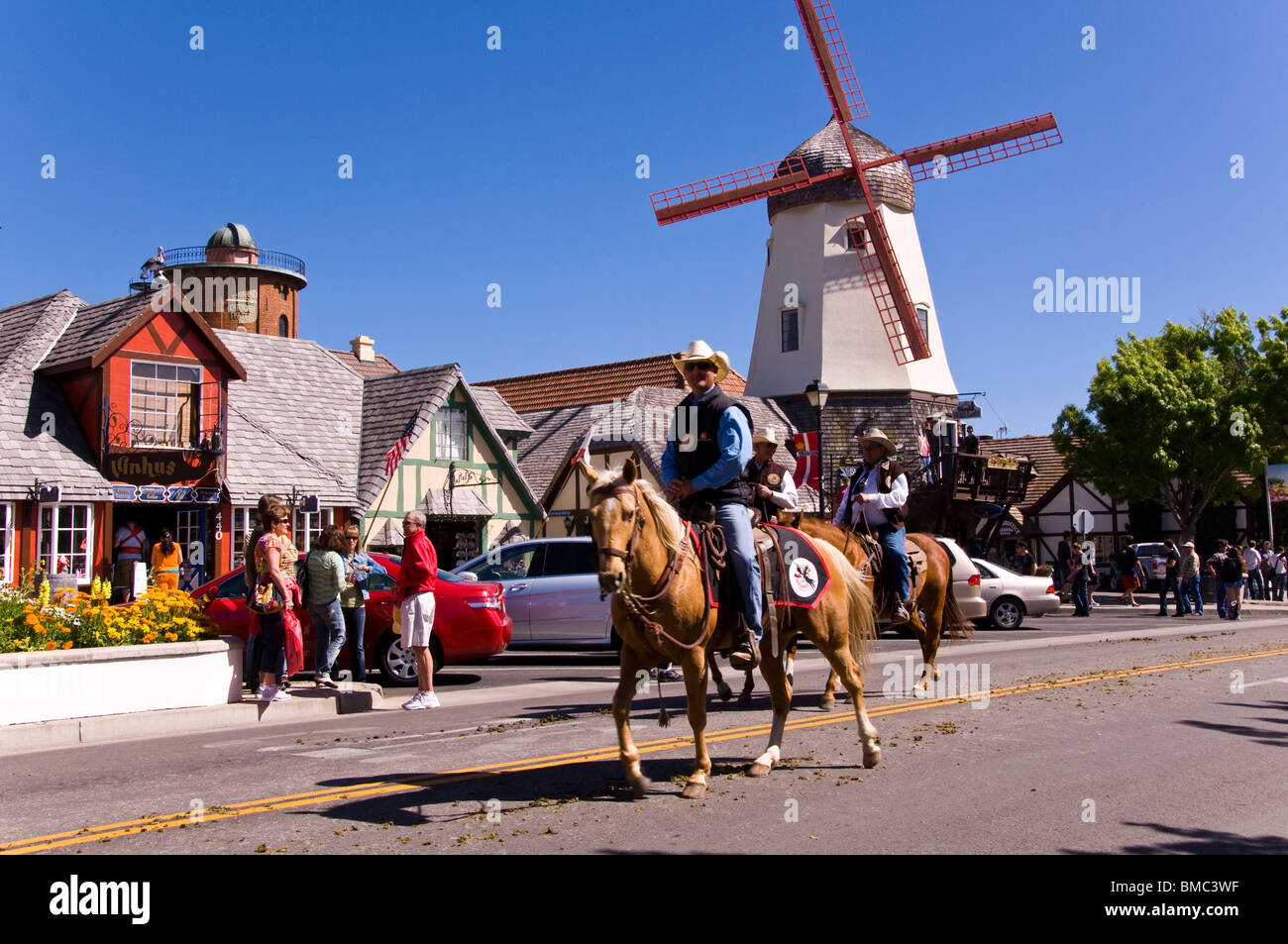 Cowboys riding, Solvang, California, USA Stock Photo Alamy