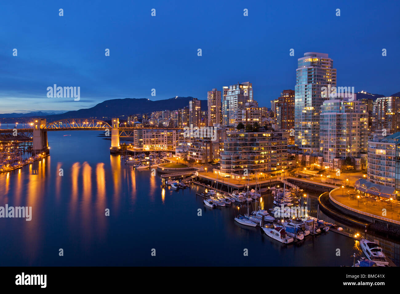 Night View Of Vancouver Cityscape British Columbia Canada Stock Photo