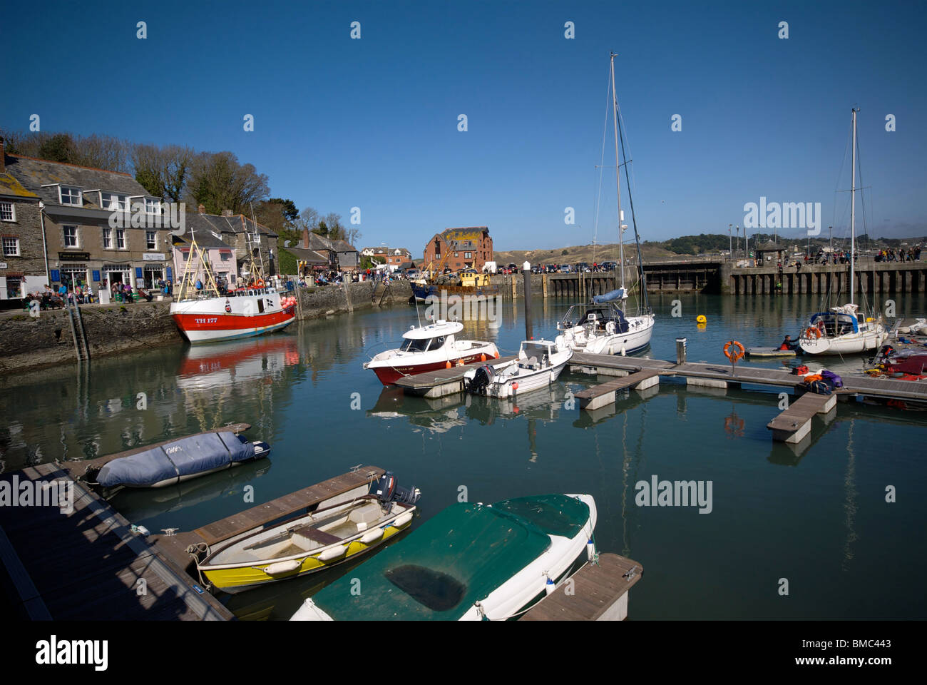 Padstow Cornwall UK Harbor Harbour Quay Marina Fishing Boats Stock
