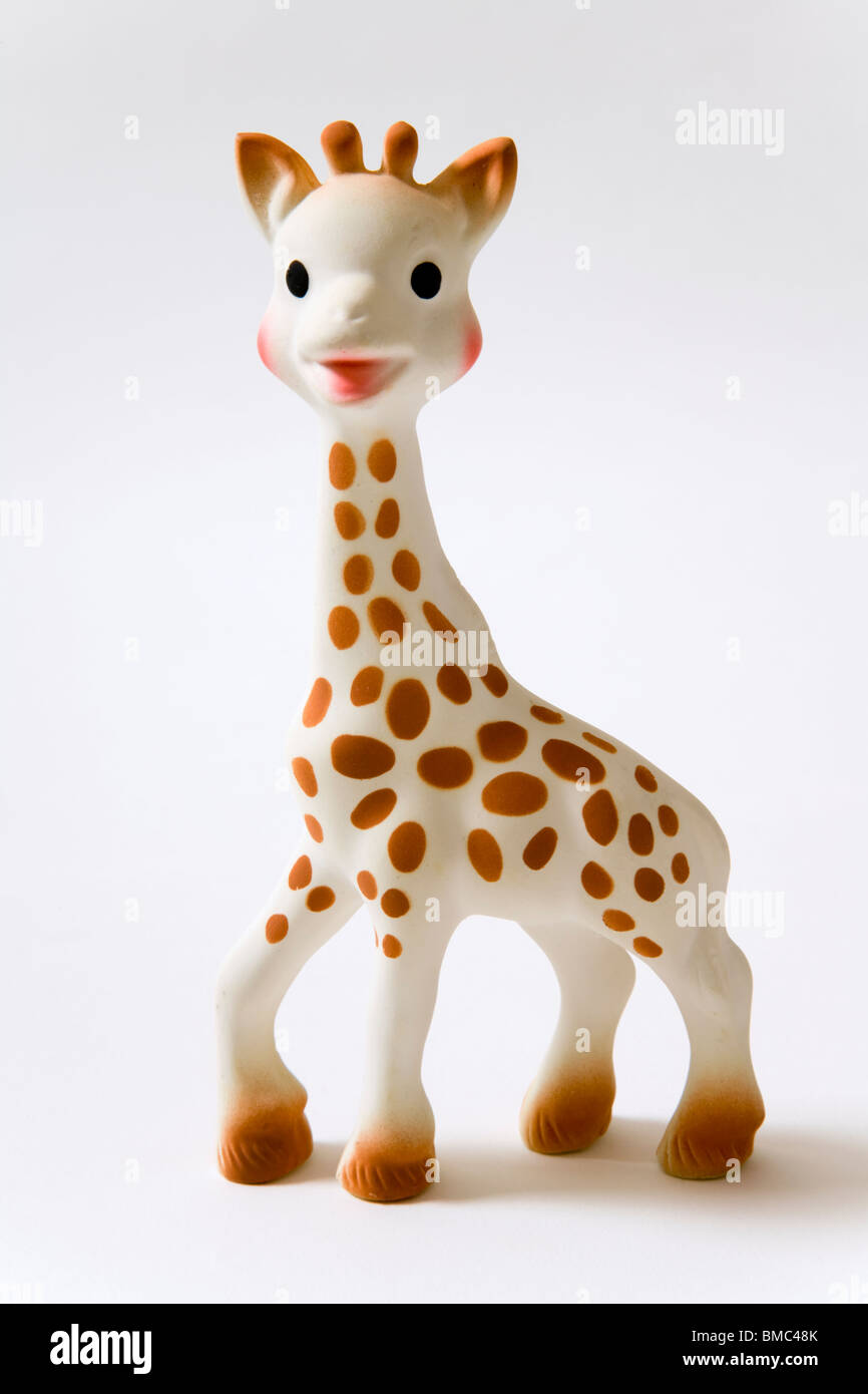 Sophie the Giraffe is a famous an all-natural teething toy, from France. Stock Photo