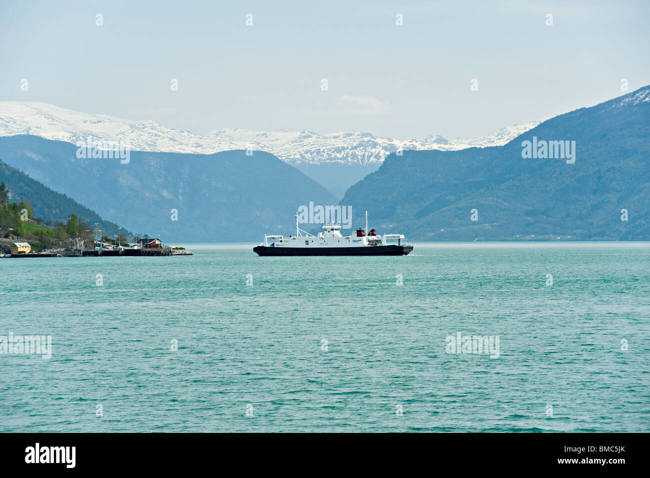 The Norwegian Passenger Car Ferry Selje Approaching Hella Landing Stage on Sognefjord Sogn Norway Stock Photo