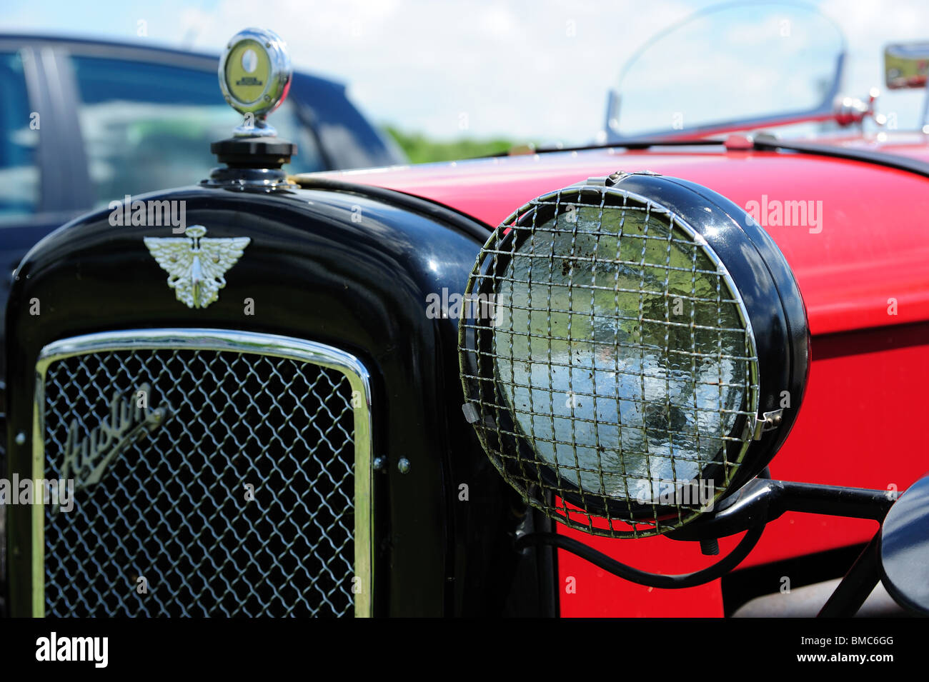 Close-up view of radiator and headlight of an Austin 7 2-Seater Sports car Stock Photo