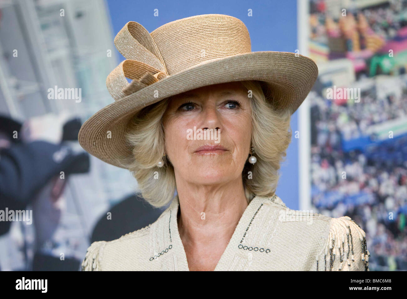 Britain's Camilla Duchess of Cornwall at Epsom Down's Racecourse to officially open the new Duchess Stand. Stock Photo